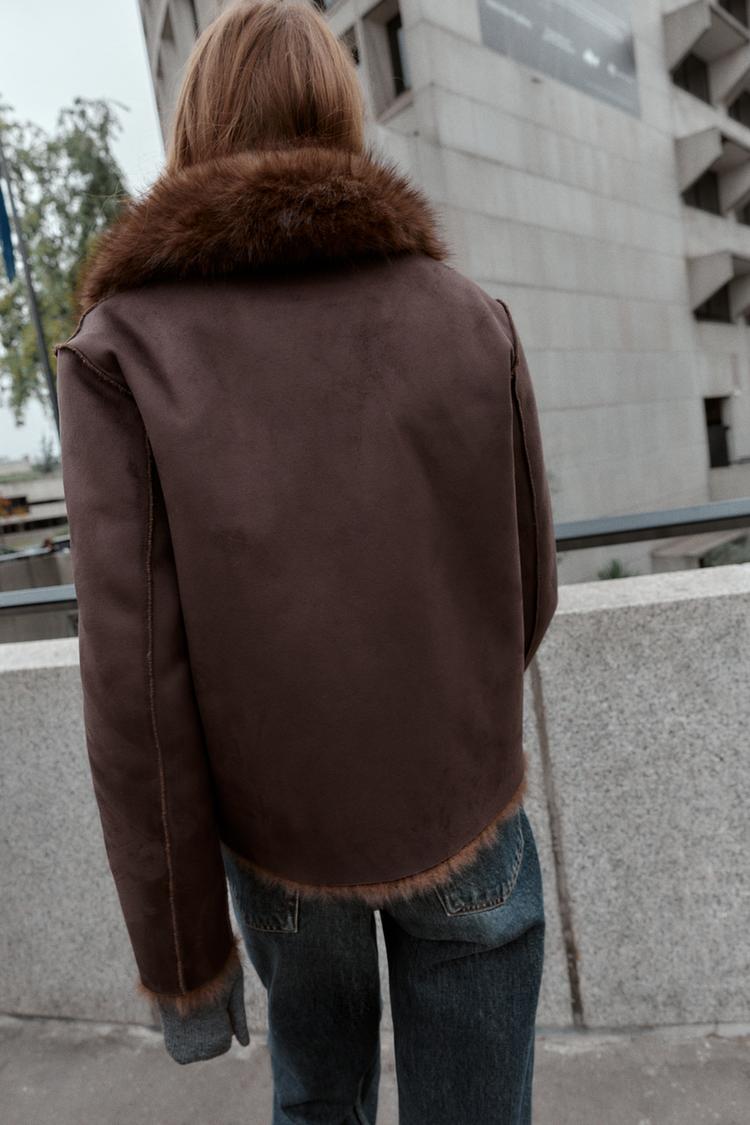 REVERSIBLE SUEDE-EFFECT FAUX FUR JACKET