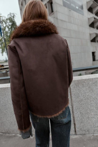 REVERSIBLE SUEDE-EFFECT FAUX FUR JACKET